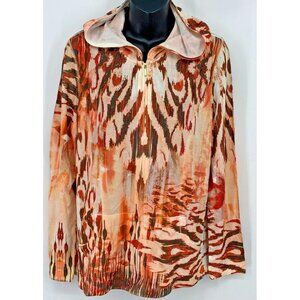 Zenergy by Chicos Women Jacket Size 2 Medium Animal Print Hooded Full Zip Studs